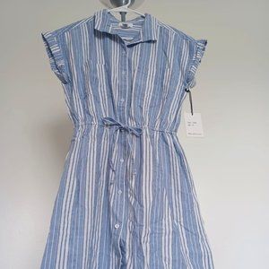 Blue and White Strip Dress w/ tie around Waist